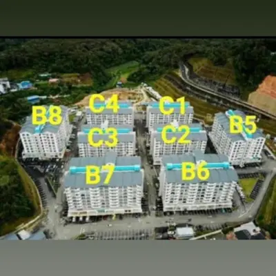 a group of buildings with yellow numbers on them at Wan AyuRa Homestay 2 in Tanah Rata