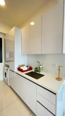 a white kitchen with a sink and a dishwasher at 8Pax City Centre 2BR 3km to Komtar in George Town