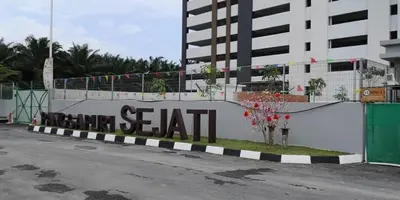 a white fence with a sign that reads enter seal at Venus Home 3Room Pool,PlayGround,Free Wifi,6Pax in Seri Manjung