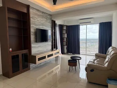 a living room with a television and a couch at Venus Home 3Room Pool,PlayGround,Free Wifi,6Pax in Seri Manjung