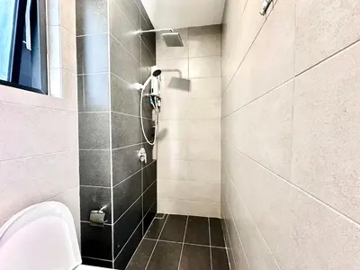 a bathroom with a shower and a toilet at Spacious 3BR Infinity Pool 10pax,Groups & Families 10pax in George Town