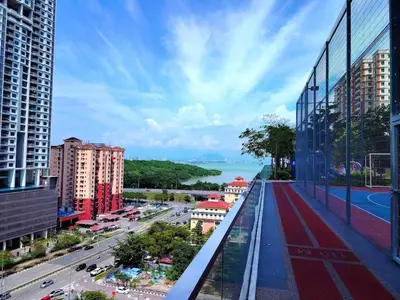 a view of a city from a building at Skycity & Sea View Penang 3BR 10Pax in George Town