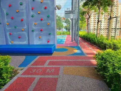 a room with a climbing wall in a building at Skycity & Sea View Penang 3BR 10Pax in George Town