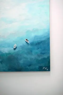 a painting of two boats in the water at Stay SongSong Mount Erskine in George Town