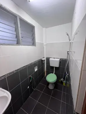 a bathroom with a green toilet and a sink at 728 NanasHomes Little Bungalow in Ipoh 10 pax in Ipoh