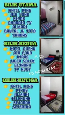 a collage of four pictures of a room with a bed at FDhomestay in Kampung Baharu Batu Dua