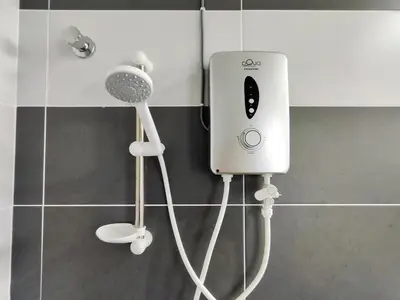 a shower in the corner of a bathroom at Do not book in Ipoh