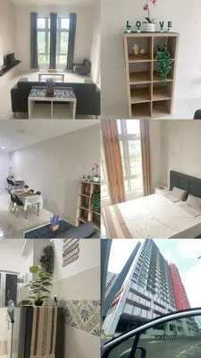 a collage of photos of a bedroom and a building at Kyra's Downtown Delight in Ipoh