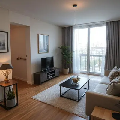 a living room with a couch and a tv at Jazz Suites Penang in Tanjong Tokong