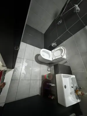 a bathroom with a toilet and a sink at Cozy & Chic 3BR Apartment Great Location 2-10pax in Jelutong