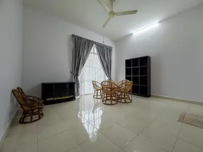 a living room with tables and chairs and a window at Hi-Tea HomeStay in Sungai Petani