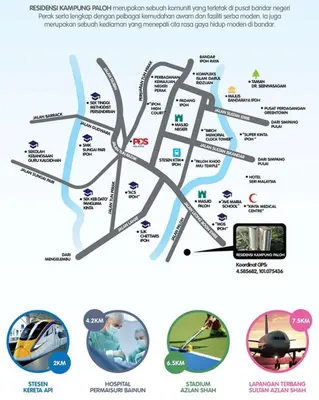 a map of the city of singapore with descriptions of different types of buildings at The Paloh Town Suites 4R2B with 2 carpark by IWH Suites in Ipoh