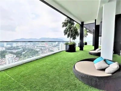 a balcony with a view of a city at Urban Suites, 2 Rooms, 5 Pax, Free Car Park in Jelutong