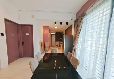 a living room with a couch and a table at 2 Spacious Lupsxury conor villa garden Parking group family gathering wedding in Gelugor