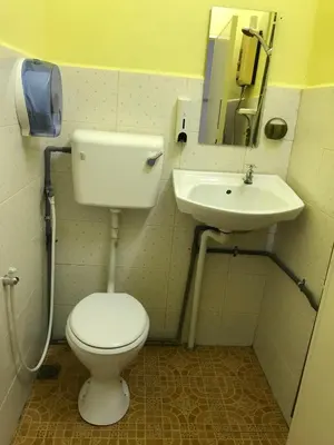 a bathroom with a toilet and a sink at Rasa Motel in Batu Ferringhi