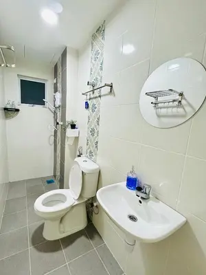 a white bathroom with a toilet and a sink at CT Hillcrest Loft Ipoh in Ipoh