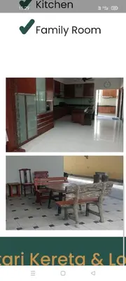 two pictures of a family room with a wooden bench at Gurap homestay and mini wedding house in Ipoh