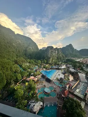 an aerial view of a water park with a resort at Sunway Onsen Suites in Tambun