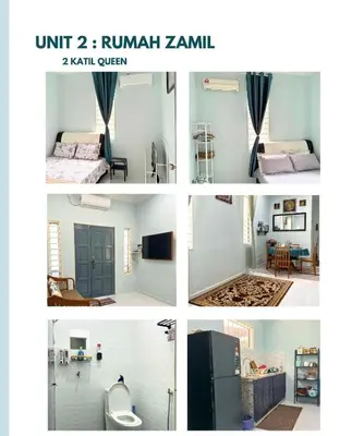 a collage of pictures of a room with a refrigerator at Che Puan Homestay Baling - 2 unit house with kids pool in Baling