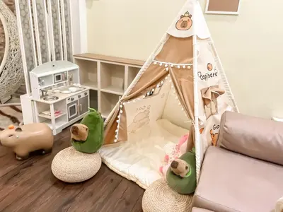 a childs play room with a teepee tent at Capybara Kids House 12 Pax 5 min to Ipoh Town in Ipoh