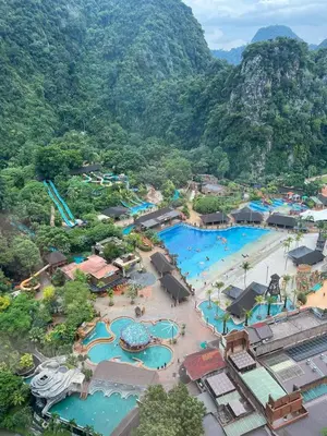 an aerial view of a water park with two pools at Sunway Onsen Cozy view 4-6pax in Kampong Batu Lapan