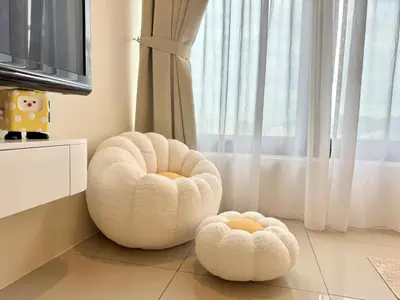 two white chairs sitting on the floor next to a window at Tropicana 218 Macalister #softcreamy #InfinityPool #7pax #3BR2bath #Quality well maintained #Private host in George Town