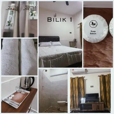 a collage of pictures of a bedroom with a bed at Mikhail Roomstay in Dabung