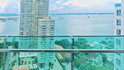 a view of the ocean from a high rise building at Gurney Drive Mansion One by RL SUITE in George Town