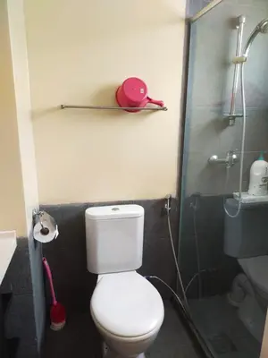 a small bathroom with a toilet and a shower at Homestay Batu Ferringhi in Gua Sai