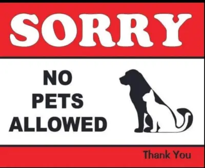 a sign that says sorry no pets allowed at Dream 7 at Emerald avenue in Brinchang