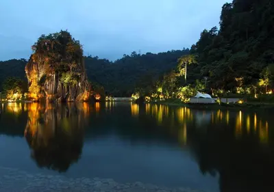 a large lake with a boat in the middle of it at The Haven Lakeside Residences, Lake View Suite IPOH in Gua Sai