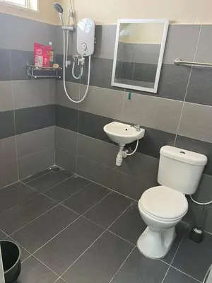 a bathroom with a toilet and a sink at RB Homestay Modern Comfort in Hutan Melintang