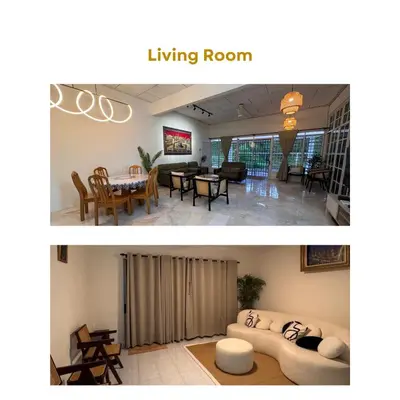 two pictures of a living room and a living room at Homestay The White House Balik Pulau Penang in Balik Pulau