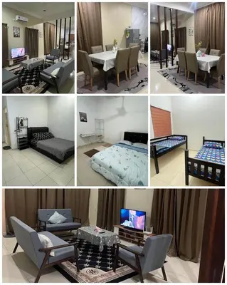 a collage of pictures of a living room and dining room at Ummu Homestay 03 in Batu Gajah