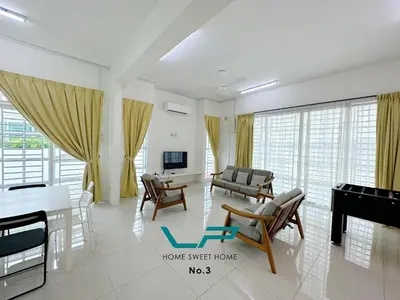 a living room with a couch and a piano at Penang 6BR ART CONCEPT Friends & Family Villa in Balik Pulau