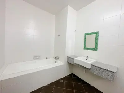 a white bathroom with a sink and a bath tub at Penang Balik Pulau BBQ & KARAOKE Home in Balik Pulau