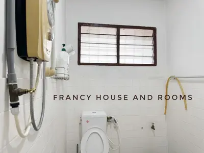 a bathroom with aryan house and rooms written on the wall at Nanyang Style Home In Ipoh in Ipoh