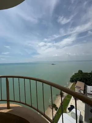 a view of the ocean from a balcony at Sky beach resort in Tanjung Bungah
