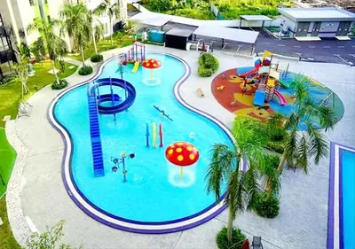 an overhead view of a large pool with a water park at Ipoh Manhattan Waterpark 3BR 8Pax Suite by City Home Empire MHA304 in Ipoh