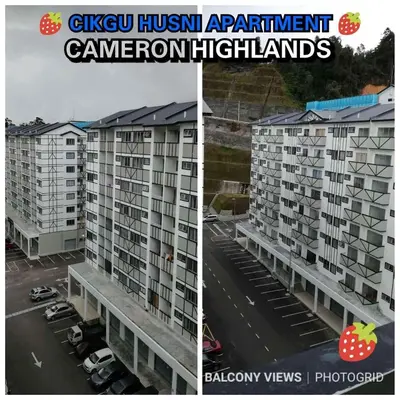 two pictures of an apartment complex in a parking lot at Cikgu Husni Homestay Apartment Cameron Highlands in Tanah Rata