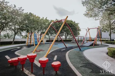 a playground at a park with red swings at Ipoh D Festivo 2B2B Suite by Verve EECH189 in Ipoh