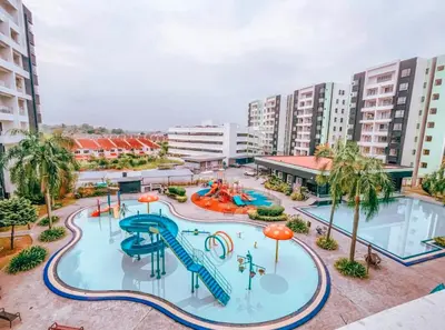 an aerial view of a water park with a water slide at Manhattan Condominium Ipoh' Rachel in Ipoh