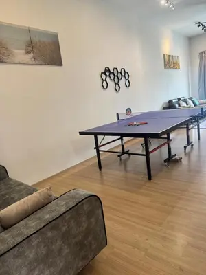 a ping pong table in a living room with a couch at AYAAN Nova PingPong House Free Parking in Tanah Rata