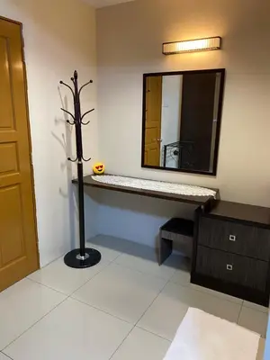 a bathroom with a large mirror and a sink at 11th Sky Kinta Riverfront with Wi-Fi in Ipoh