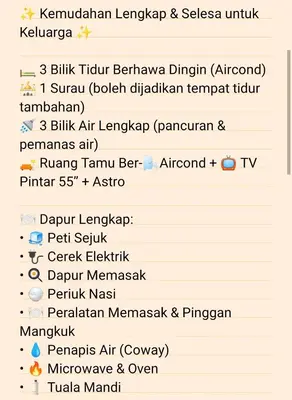 a screenshot of a cell phone with a list of commands at Homestay Saujana Hill in Gua Musang