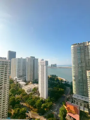 an aerial view of a city with tall buildings at Mansion one premium suite-2 bedroom in George Town