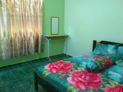 a bedroom with a bed with flowers on it at Penang Green Homestay in Permatang Pauh