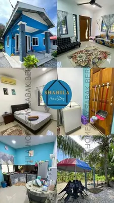 a collage of four pictures of a house at Shahila Homestay Sabak Bernam Islamic-friendly