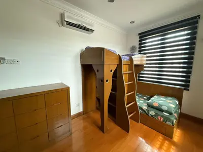 a childrens bedroom with a bunk bed and a staircase at Majestic Bungalow Seberang Jaya in Perai