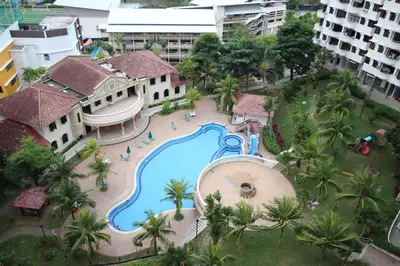 an overhead view of a swimming pool at a resort at Eden Seaview in Batu Ferringhi